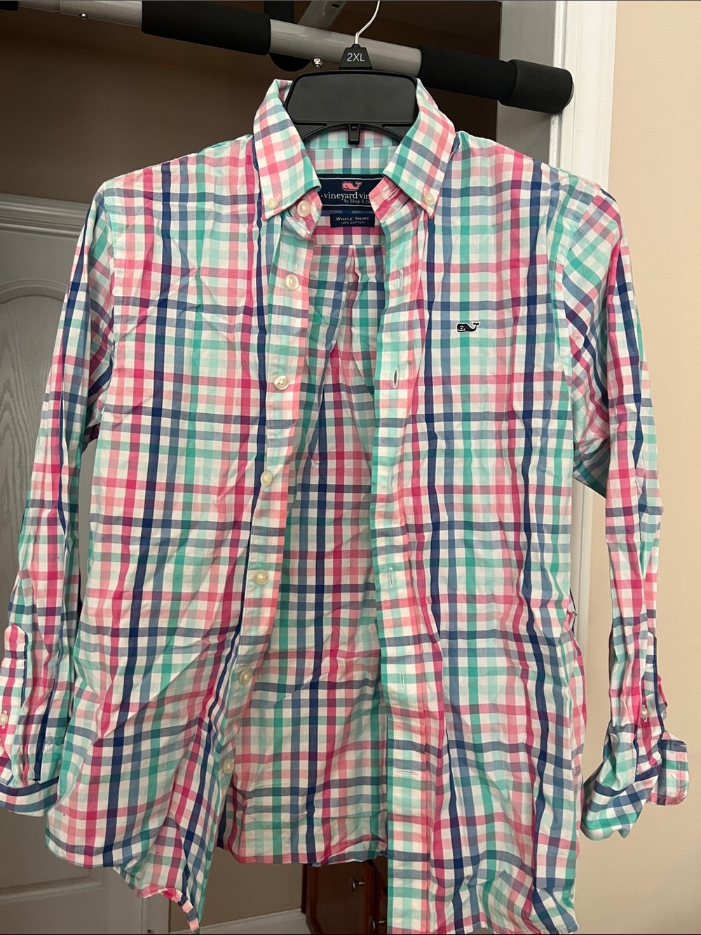 Vineyard Vines Plaid Button-Down in Pink, Teal & Navy. Boys M 12-14